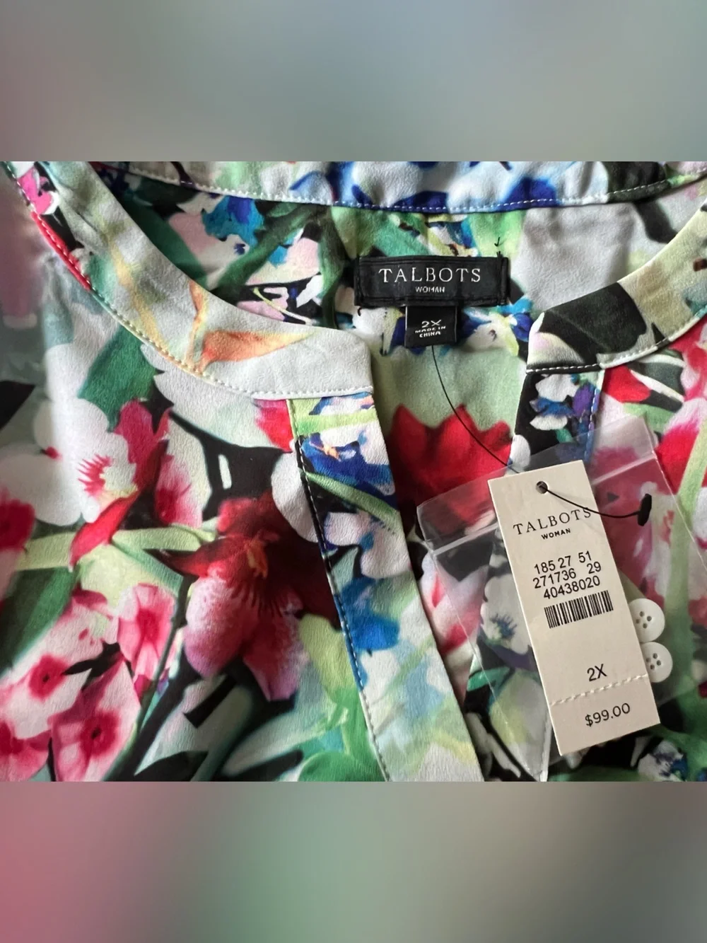NWT Talbots Popover Multicolor Floral Long-Sleeve Blouse Sz 2X